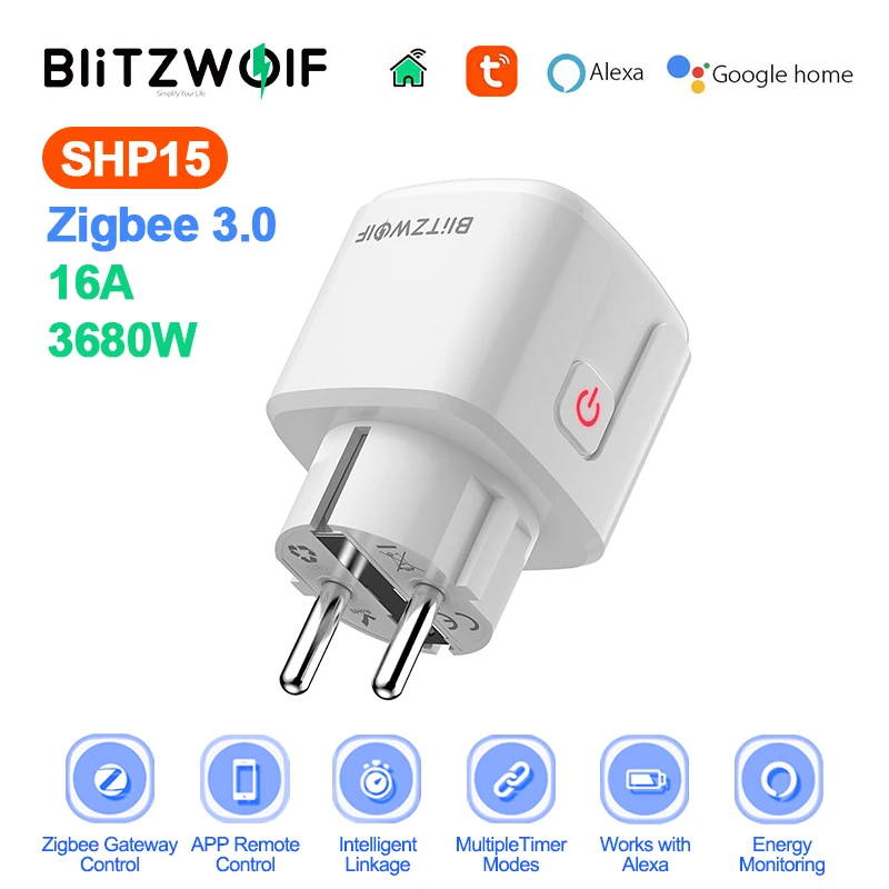 BlitzWolf BW-SHP15 ZigBee 3.0 Intelligent Smart Socket 16A EU Plug Power Outlet APP Remote Monitor Work With Alexa Google Home