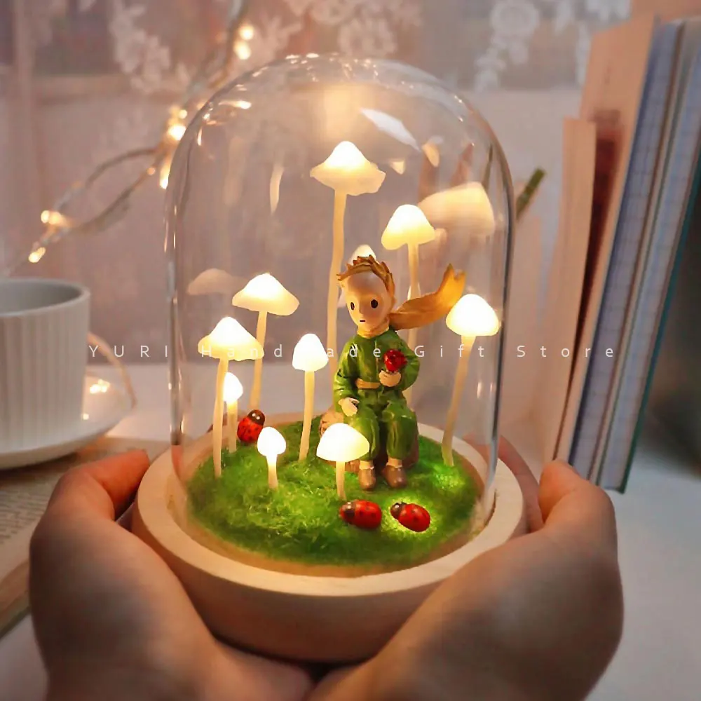 Mushroom Prince Night Light Original Handmade DIY Material  Home Decoration Ornaments Birthday Christmas Gifts For Girl Friends