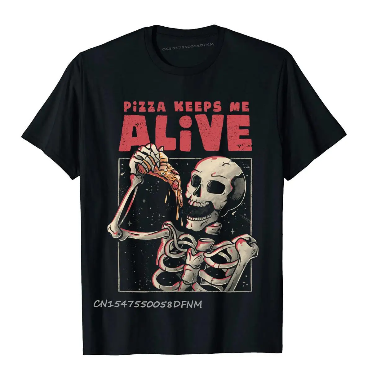 Mens Funny Casual Tops Tees 100% Premium Cotton T Shirt Europe Pizza Keeps Me Alive Skull