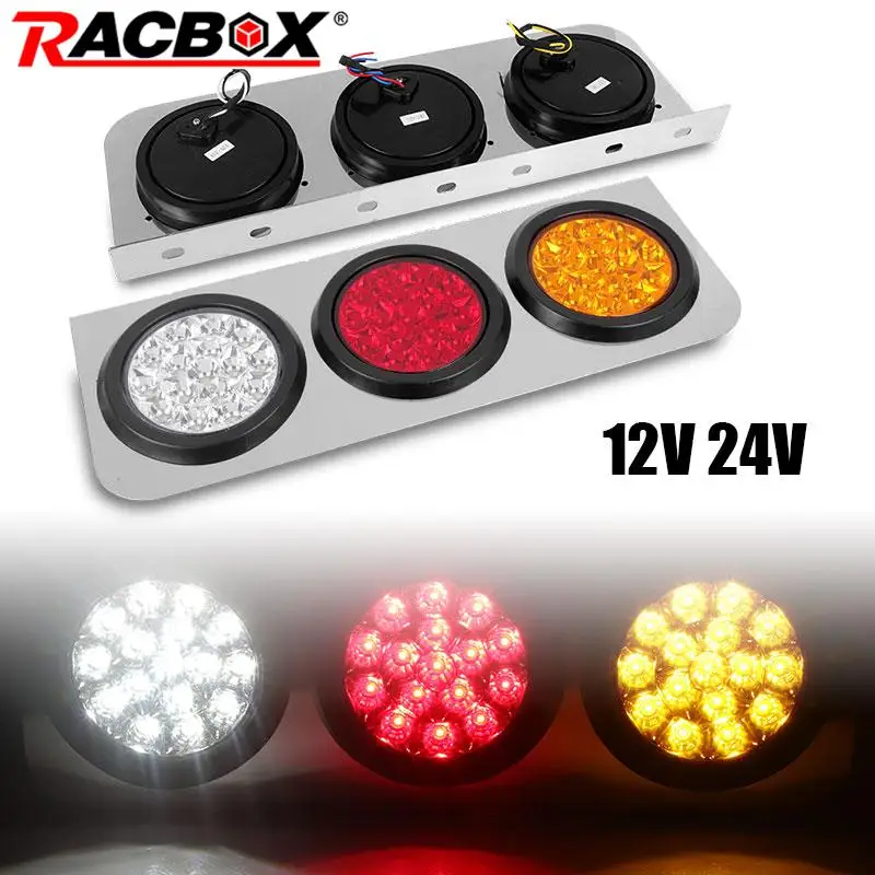 

Led Truck Trailer Tail Lights With Iron Bracket Base Brake Stop Light Reverse Taillight Turn Signal Lamp Running Lamps 12V 24V