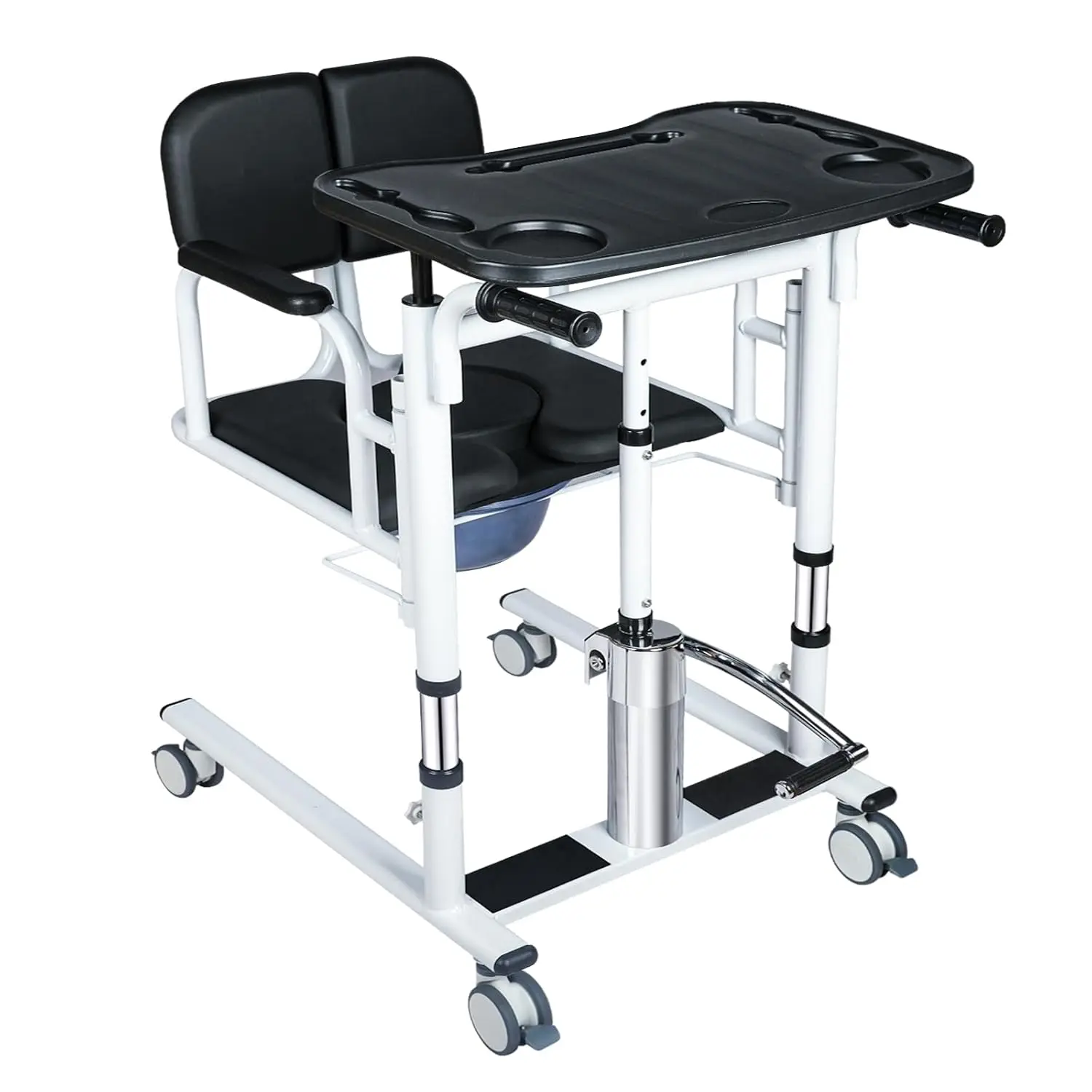 4 in 1 Patient Hydraulic Lift Transfer Chair, 180° Split Seat Commode Wheelchair, Height Adjustable, 450 lb, Customized