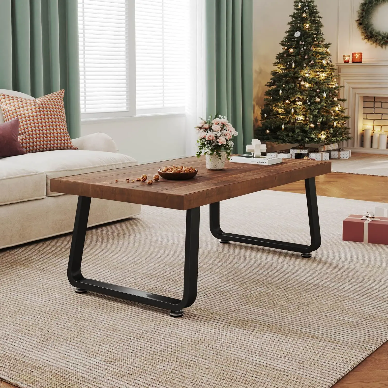 Stolik kawowy w stylu rustykalnym, industrialny stolik do herbaty z litego drewna, stolik kawowy w stylu farmhouse z prawdziwego drewna, nowoczesny minimalistyczny prostokątny