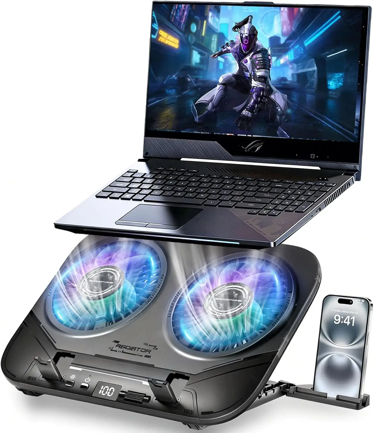 

Enhanced Laptop Cooling Pad with Dual TEC Cooler, 2 Turbo Fans, Adjustable Speed & Height for 12-21in Gaming Laptops