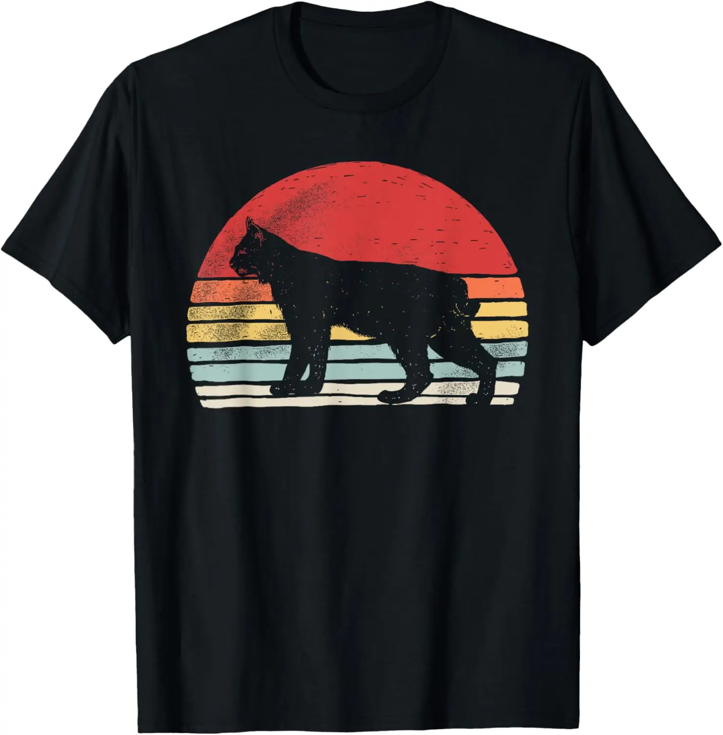 

Vintage Retro Bobcat Lynx Graphic Tee Men Women Cotton Distressed Sunset Retro Style T-Shirt