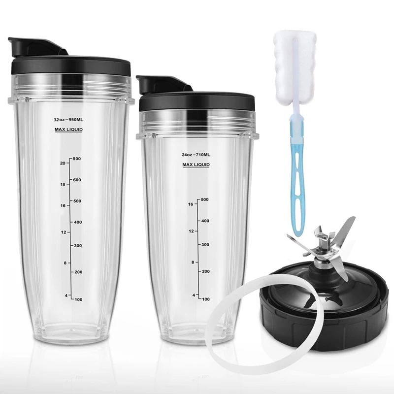

A13R-Blender Replacement Parts For Ninja Auto IQ,24Oz + 32Oz Ninja Blender Cups With To-Go Lids Set, Fins Extractor Blade