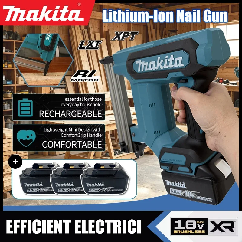 Аккумуляторный гвоздезабиватель Makita 18В 6.0Ач, на 100 гвоздей, идеально подходит для укладки напольных покрытий, стел
