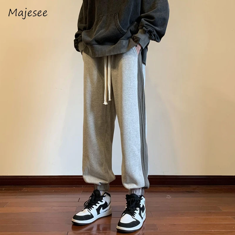 

Casual Pants Men Streetwear Ankle Banded Autumn Spliced Side Stripe Loose Daily Straight Youthful Korean Style Popular