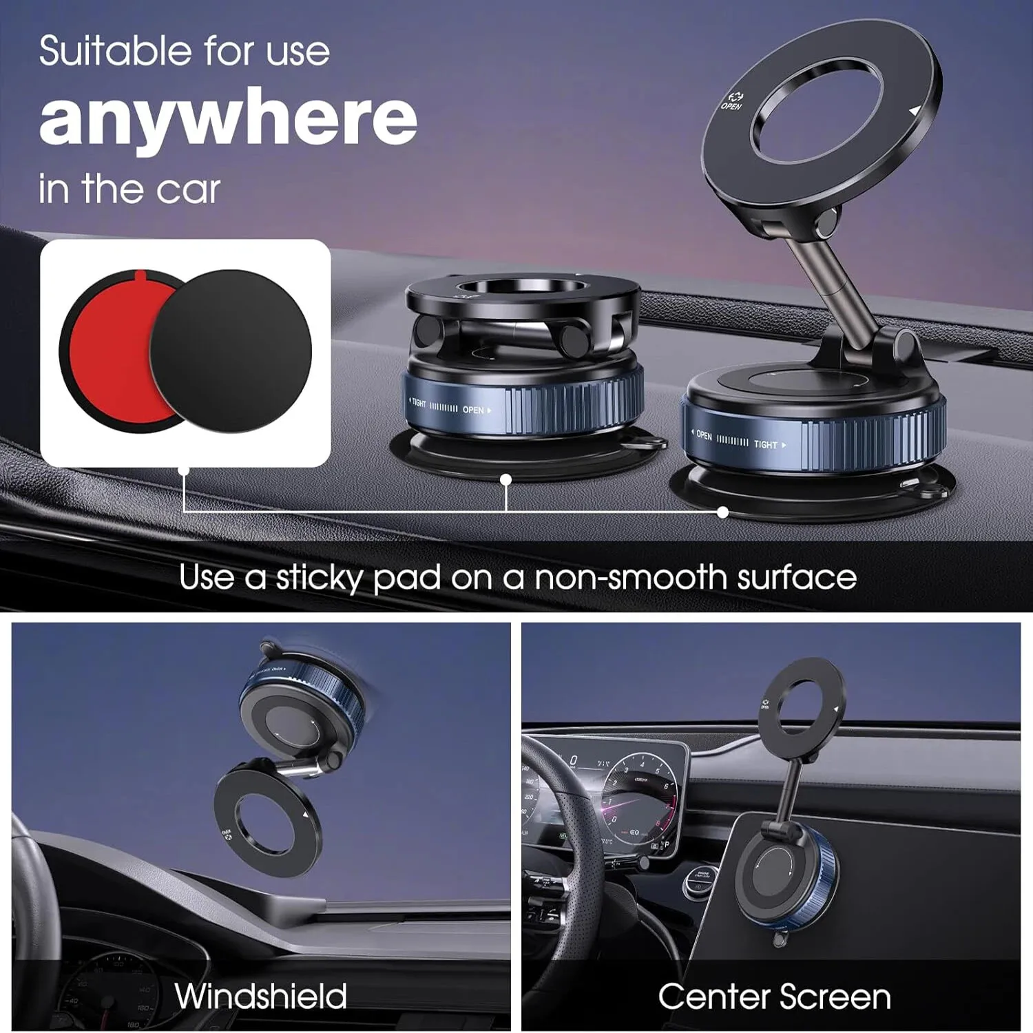 Support de téléphone magnétique sous vide amélioré 2025 pour support de téléphone à ventouse Magsafe, accessoires de camion de voiture pour voiture/bureau/salle de bain