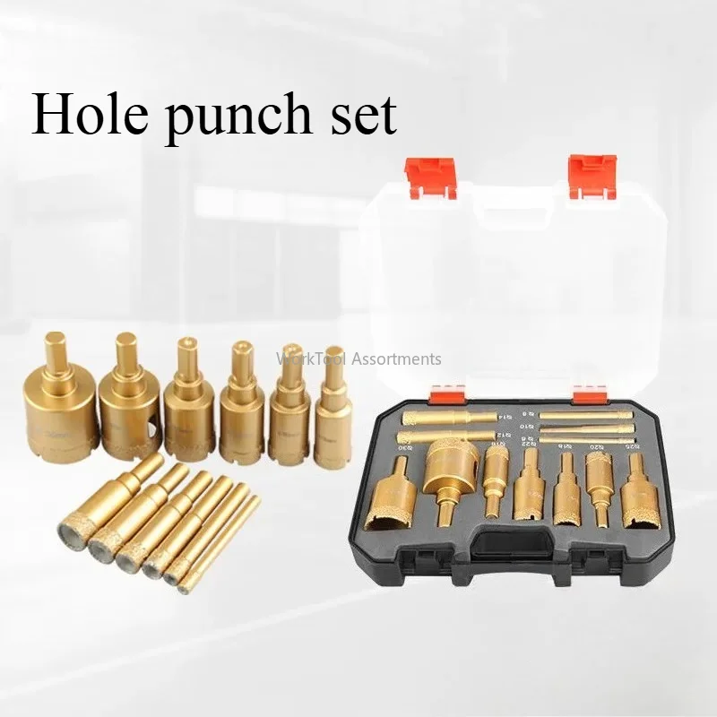 Hole saw set for granite, marble, full porcelain vitrified tile, ceramic stone drilling, 12-piece set