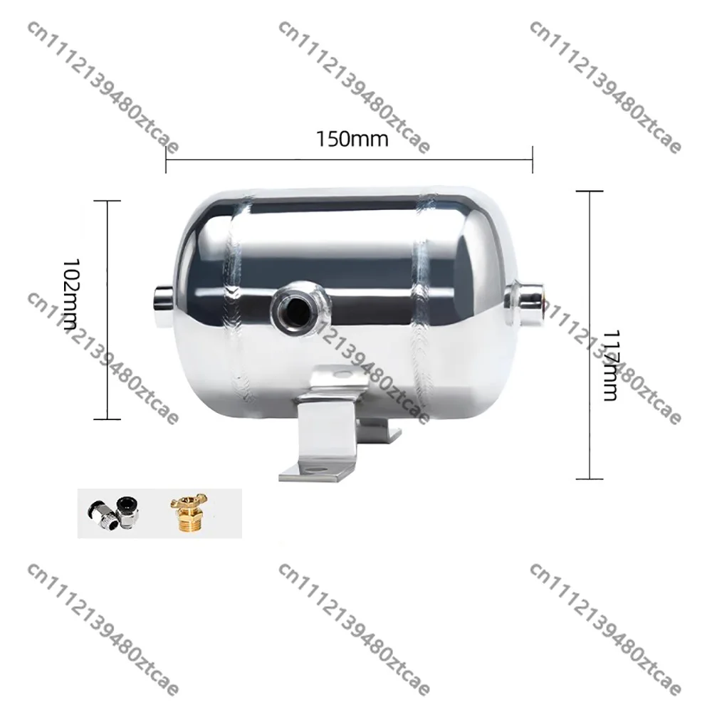 1L Mirror Polished 304 Stainless Steel Air Storage Pressure Buffer Tank 3×G1/4 Ports Max 1.25MPa