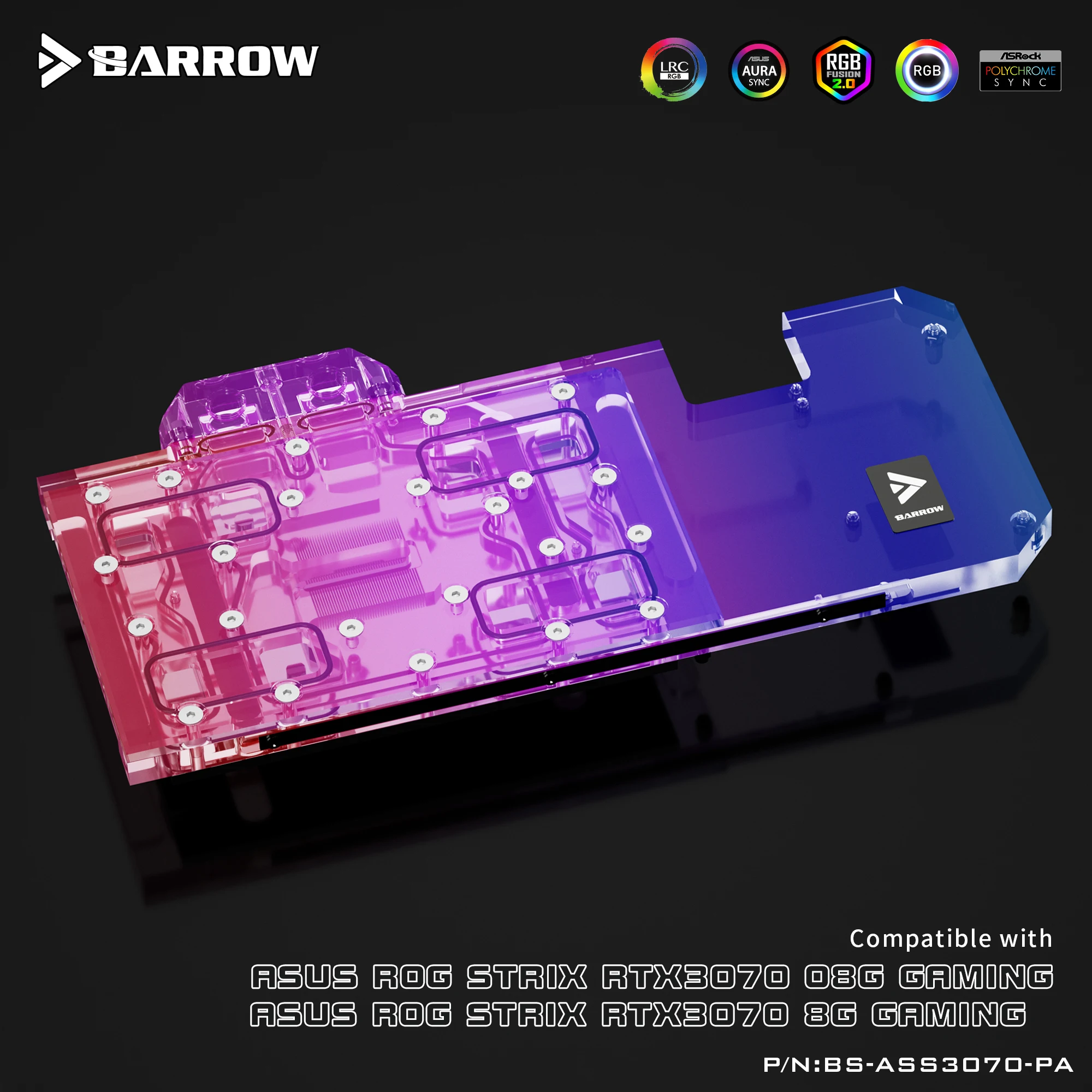 Barrow 3070 GPU Block Full Cover Graphics Card Water Cooling Block,For ASUS ROG STRIX RTX3070 08G GAMING,BS-ASS3070-PA