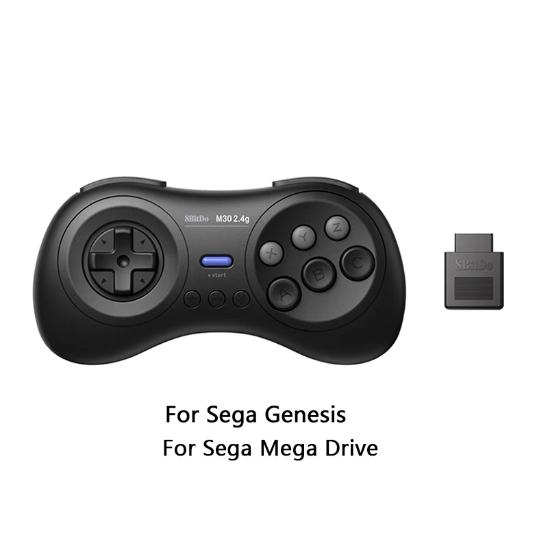 8BitDo voor Gega Genesis Mini en Mega Drive Mini M30 2.4G Draadloze Zwart-wit Gamepad Draadloze Game Controller