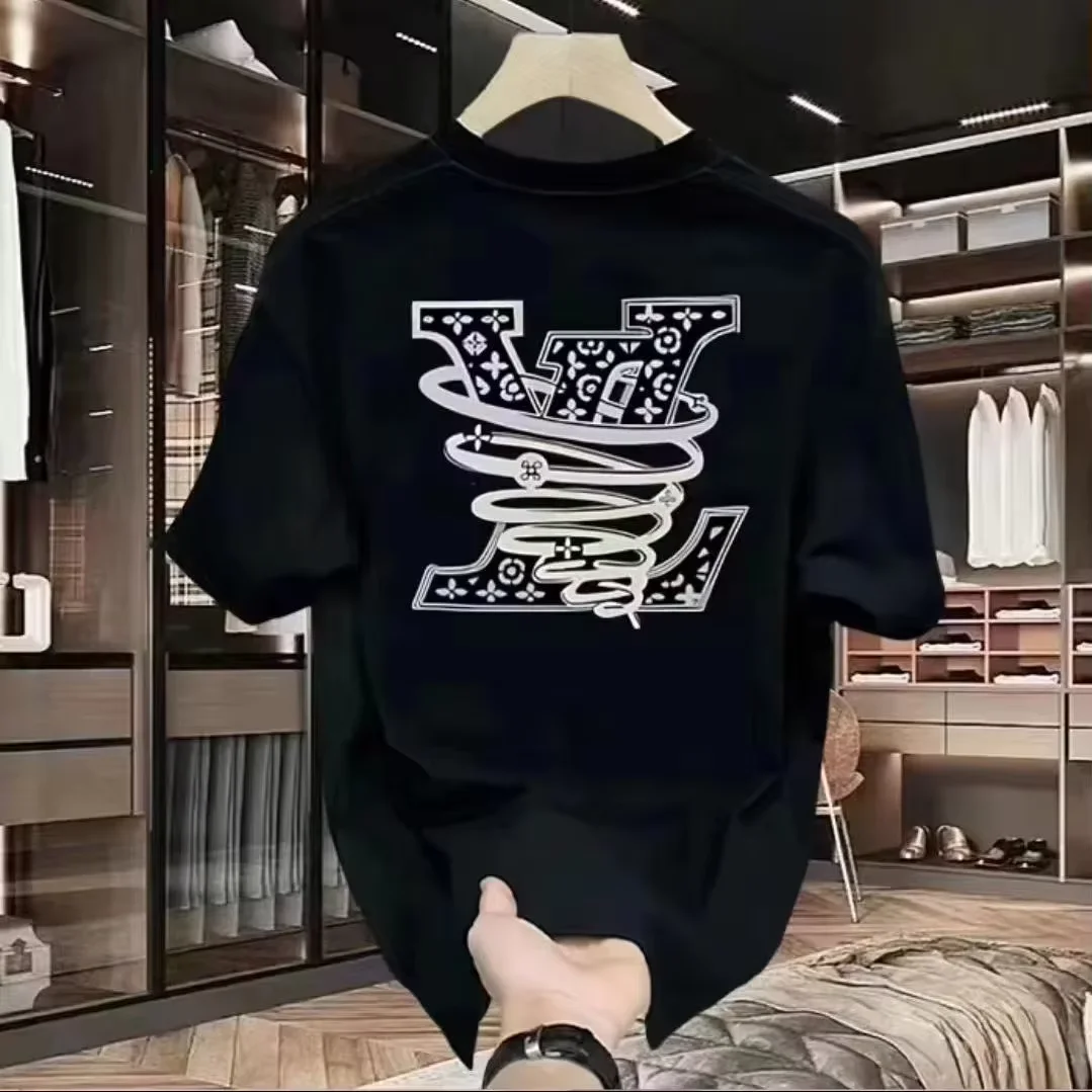 

Летняя уличная одежда 2024, новая футболка LV, модная футболка унисекс с круглым вырезом и графическим рисунком, мужские и женские повседневные топы