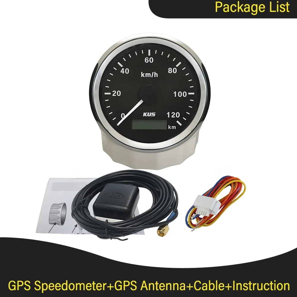 KUS 85mm GPS Speedometer 0-120km/h 0-200km/h with GPS Antenna Red Yellow Backlight Waterproof for Truck Car Motorcycle Universal