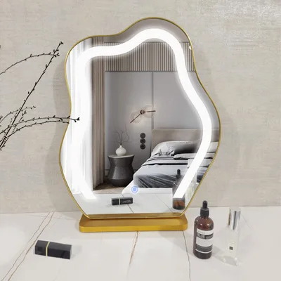 

Makeup Mirror Led Intelligent Mirror Bedroom Luxury Ins Wind Irregular Cloud Mirror Dressing Table With