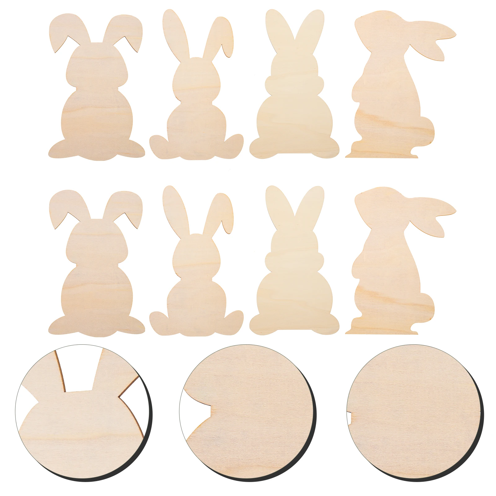 

8pcs Wood Chips Cute Bunny Shape Crafts Unfinished Wooden Easter Decorations Handmade Sewing Accessories