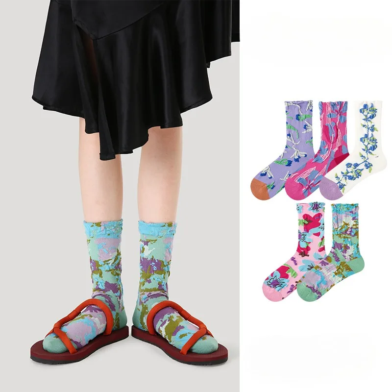 

【5 Pairs】Medium Tube Socks Women's Sweet Small Fresh Contrasting Color Relief Sports Spring and Autumn Boneless