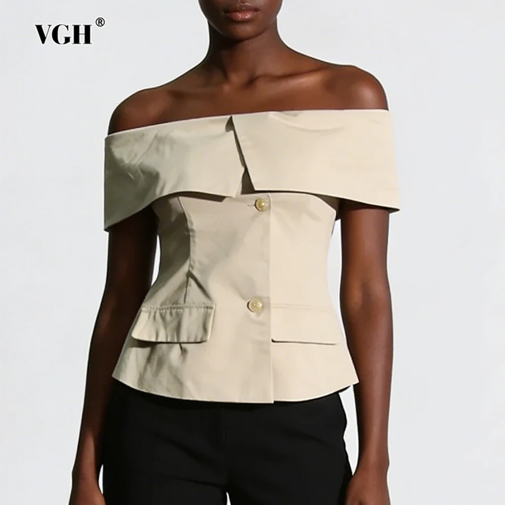

VGH элегантные однотонные утягивающие куртки для женщин с разрезом на шее и открытыми плечами, летняя повседневная куртка для поездок на работу, женская мода, новинка