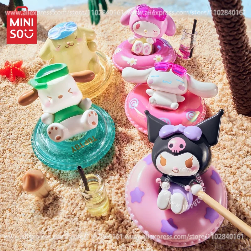 

MINISO TOP TOY Sanrio Mini Swimming Ring Series Blind Box Kawaii Doll Model Hello Kitty My Melody Pachacco Bean Toy Kid Gift