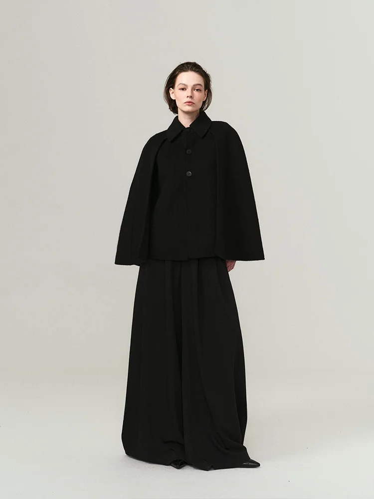 

Двустороннее шерстяное пальто-накидка Rosolino, свободное женское зимнее пальто, удобная посадка, однотонное, с длинными рукавами