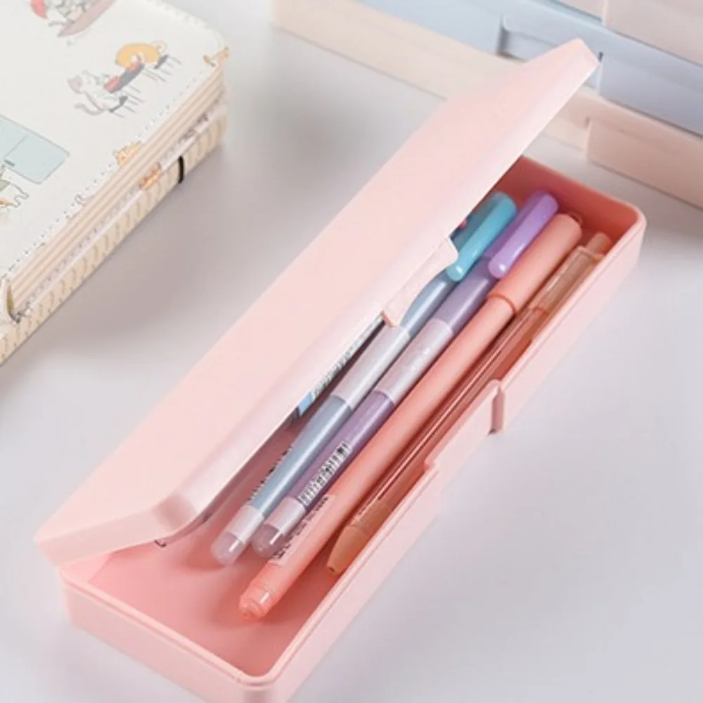 Simple High Capacity Pencil Case Frosted Plastic Pencil Box Waterproof Solid Color Stationery Storage Box Students