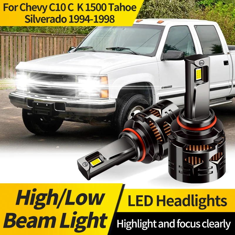 

2PCS 9005 HB3 LED Headlight 9006 HB4 Super Bright Auto Hi/Lo Beam Turbo Bulbs For Chevy C10 C/K 1500 Tahoe Silverado 1994-1998