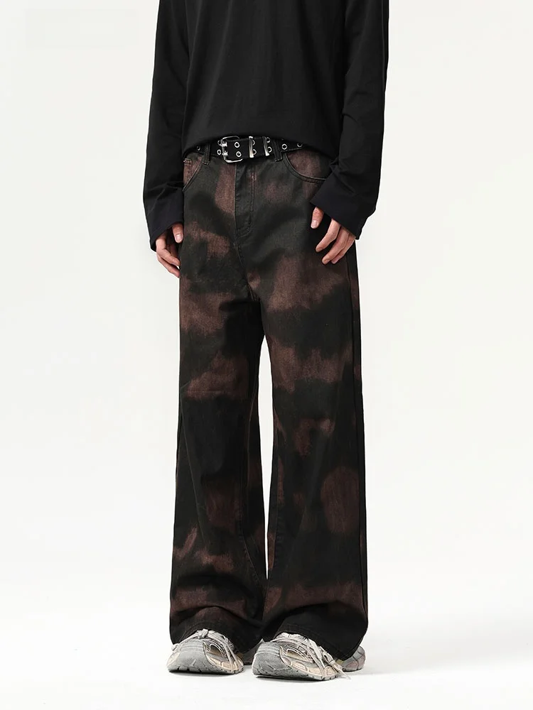 

UKTK Американские винтажные мужские джинсы, свободные прямые брюки с широкими штанинами, повседневные брюки износостойкого хлопка, молодежный бренд Faion