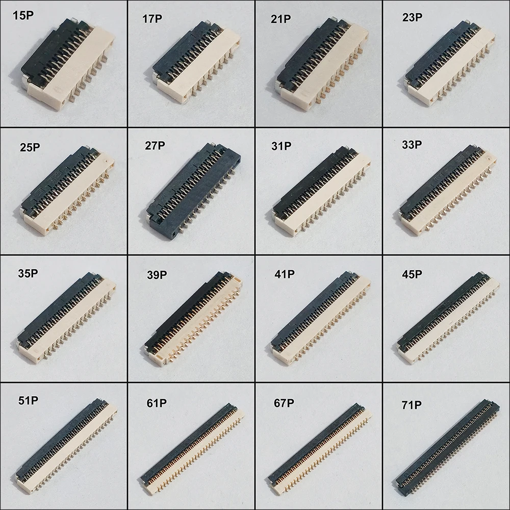 20 Stück FPC-Stecker 0,3 mm Rastermaß Flip-Typ Bodenkontakt 1,0H Ultra-Dünn 17P-71P Doppelreihige Versetzte Flachkabel-Buchse – Detail 1