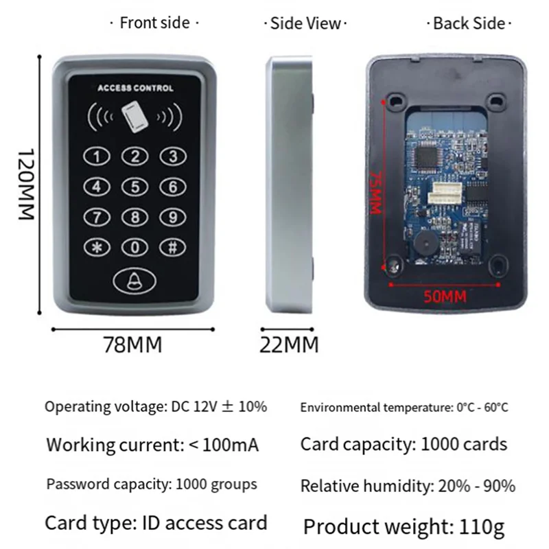 Sistem Kontrol Akses Keyboard Keypad RFID Harian Penutup Tahan Air Luar Ruangan EM4100 TK4100 Keyfob Pembuka Pintu untuk Sistem Kunci