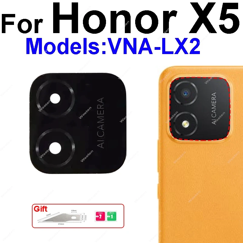 Rear Camera Lens Glass For Honor X5 X6 X7 X7a X8 X8a X9 X9a X9b Plus 4G 5G Back Camera Glass Lens with Adhesive Sticker Parts