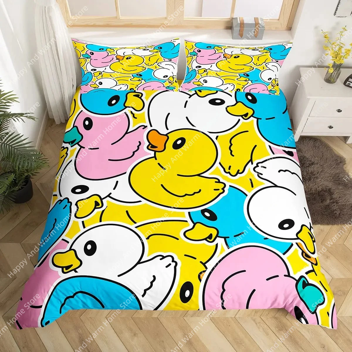 

Cute Duck King Queen Duvet Cover Cartoon White Goose Bedding Set Funny Farmhouse Animal Comforter Cover Polyester Quilt Cover