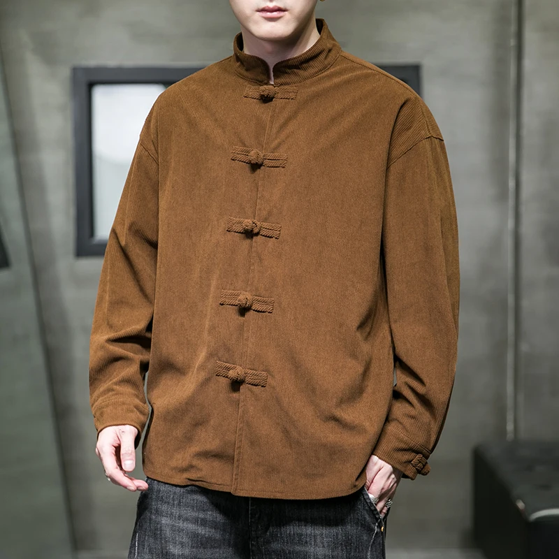 

Autumn Retro Hong Kong Sle Japanese Iuence Long Sve Button up Hanfu Inspired Jaet irt Outerwear for Youth