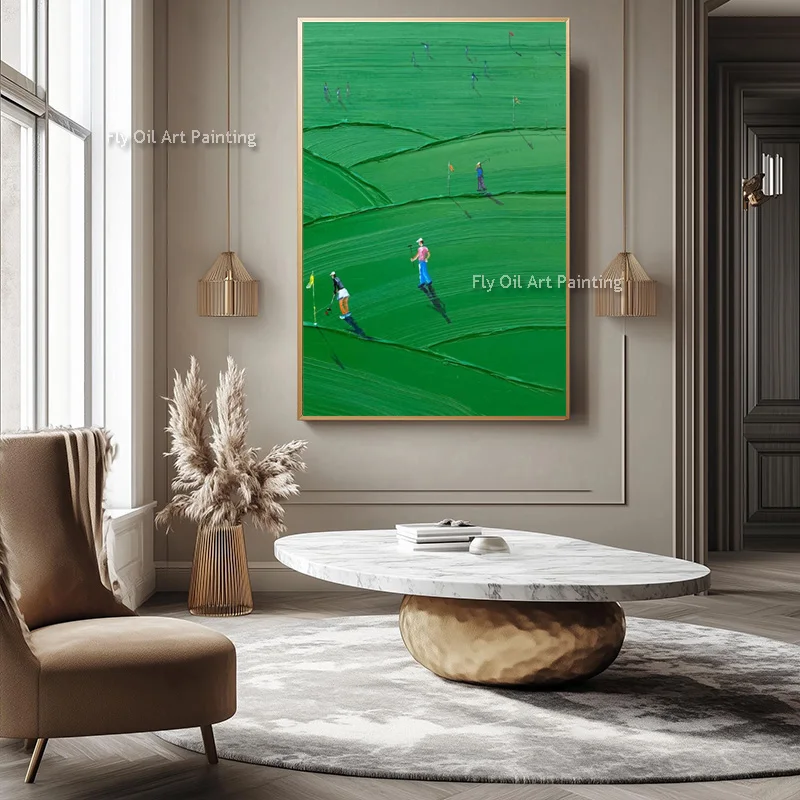 Green People Playing On The Land Oil Painting On Canvas Hand Painted Abstract Fashion Beige Green Wall Art Decor For Home Hall