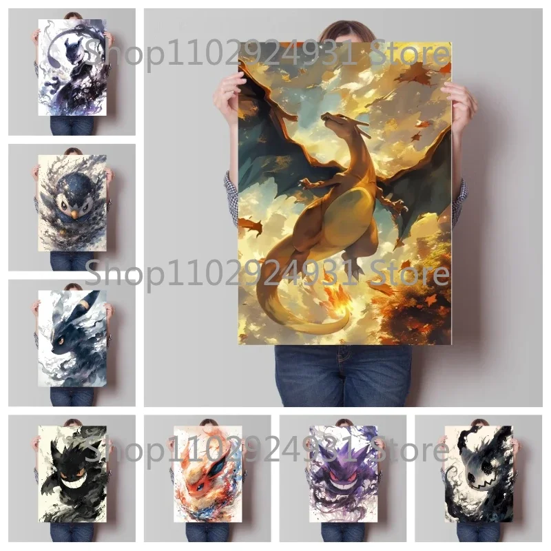 

Anime Cartoon Poster Pokemon Pikachu Gengar Charizard Action Figure HD Canvas Painting Wall Art Decoration Children's Gift