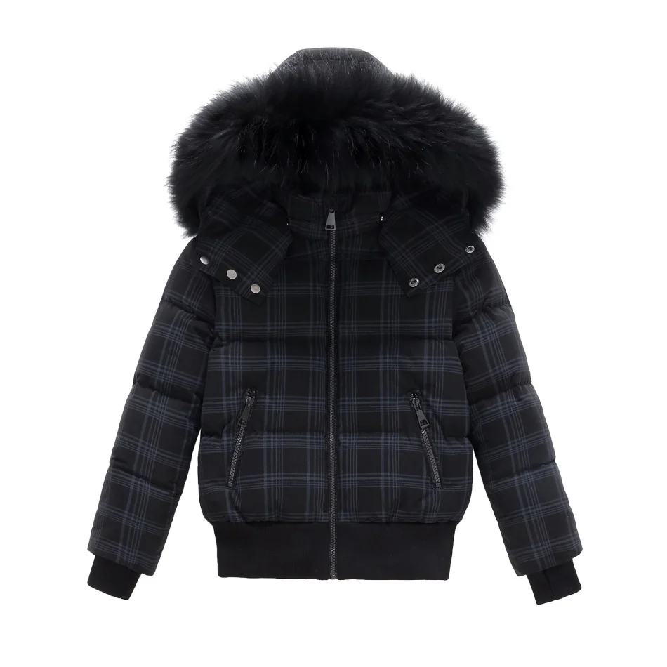 AP 2026AW  Black plaid coats filled white duck down children coats 100% waterproof Functional fabric