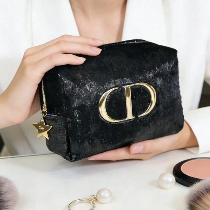 Christian Dior Dior’s bag Vintage Luxury Black Velvet Women Purse Embossed Gold Logo Multi-use Clutch Handbag Portable Cosmetic view 4