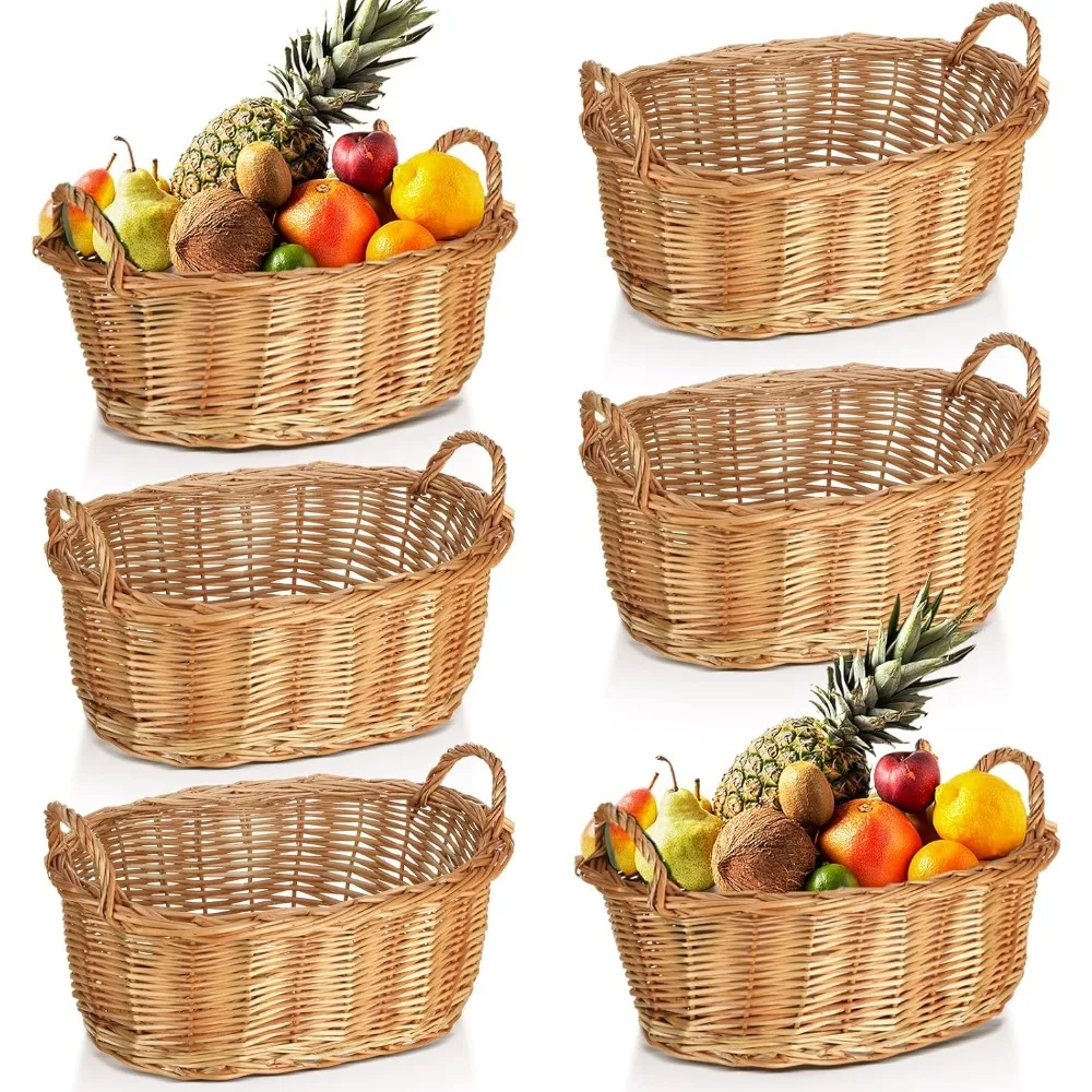 

6 Pack Wicker Picnic Basket with Handles for Gifts 12.99 x 5.12 Inch Multipurpose Wicker Basket Hand Woven