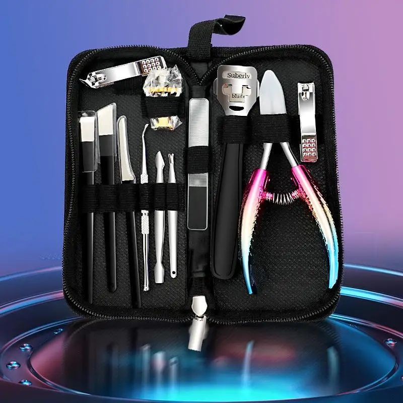 1/11 pièces ensemble de coupe-ongles outil de manucure ensemble de pédicure Kit de lime à ongles en acier inoxydable coupe-ongles ménage ciseaux à ongles portables