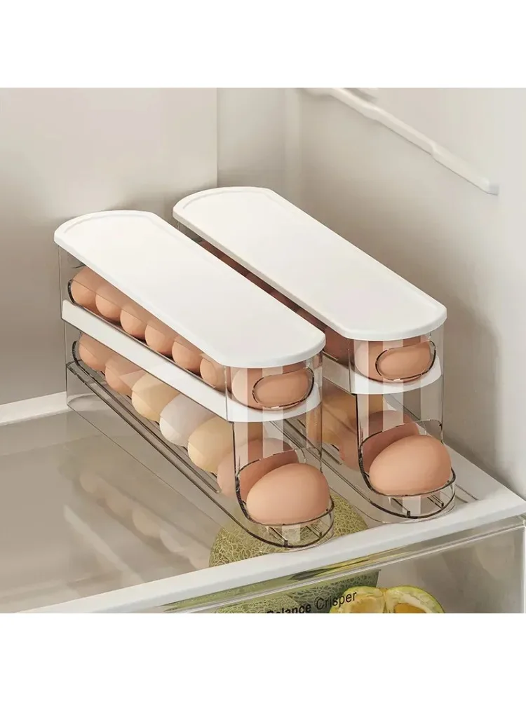 Dubbellaagse koelkast eieropbergdoos Automatische rollende eieren Houder Rek Ladder Stijl Koelkast Eieren Dispenser Eierorganisator Houder - afbeelding 2