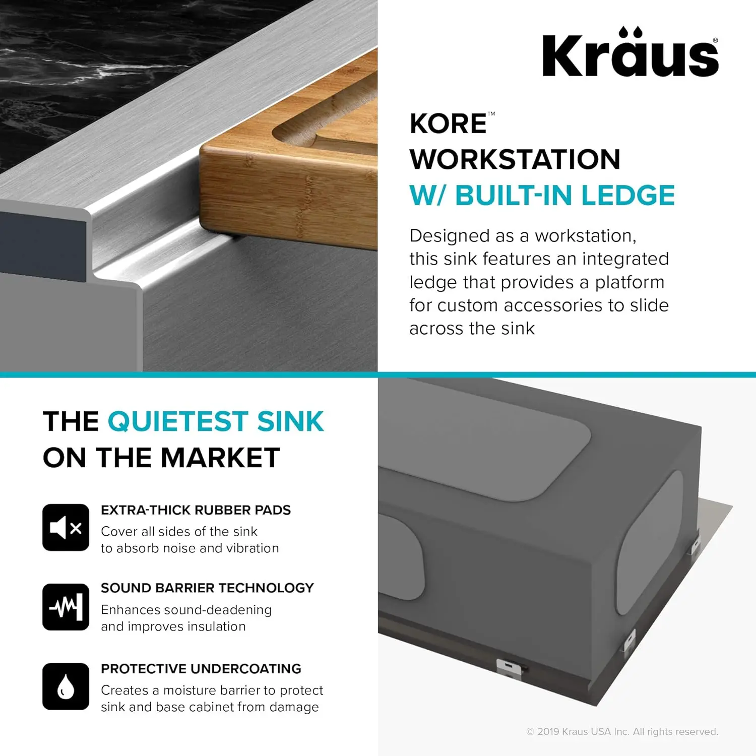 Kraus Kwt310-33/18 Korea Workstation 33-inch drop-in 18 gauge roestvrijstalen spoelbak met enkele kom, geïntegreerde richel en