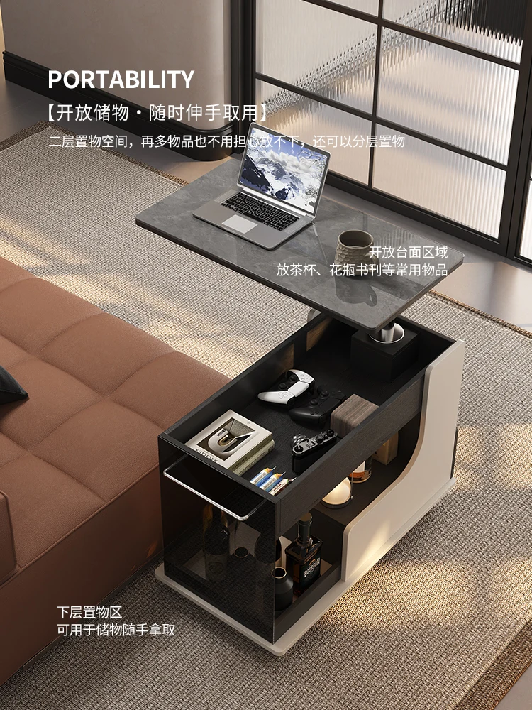 رفع طاولة القهوة القابلة للإزالة أريكة الجانب الجانب خزانة جانبية غرفة المعيشة عربة الوجبات الخفيفة الفاخرة الراقية طاولة السرير الإبداعية #3