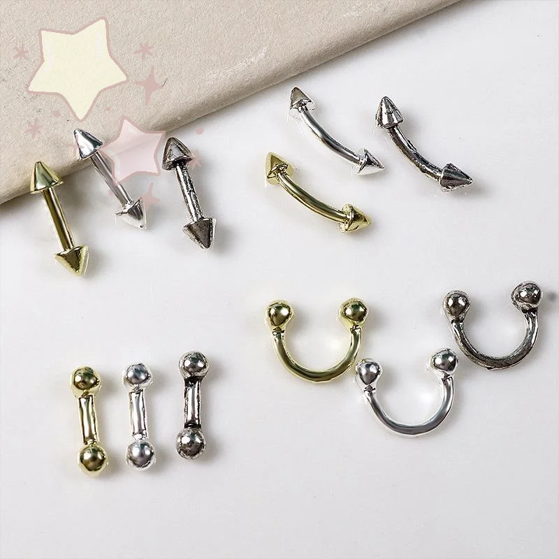 20Pcs Punk Style Nail Parts Alloy Studs Gold Silver Curve Arrow Rivet Decoration For Nails Art Accessories Charms Embellishments