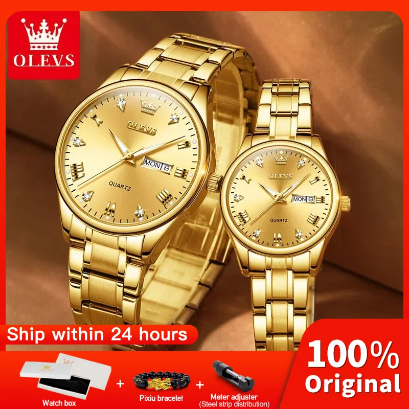 OLEVS 5563 relojes de pareja de lujo Original marca de moda reloj de cuarzo luminoso resistente al agua diseño de calendario Dual para fecha deporte