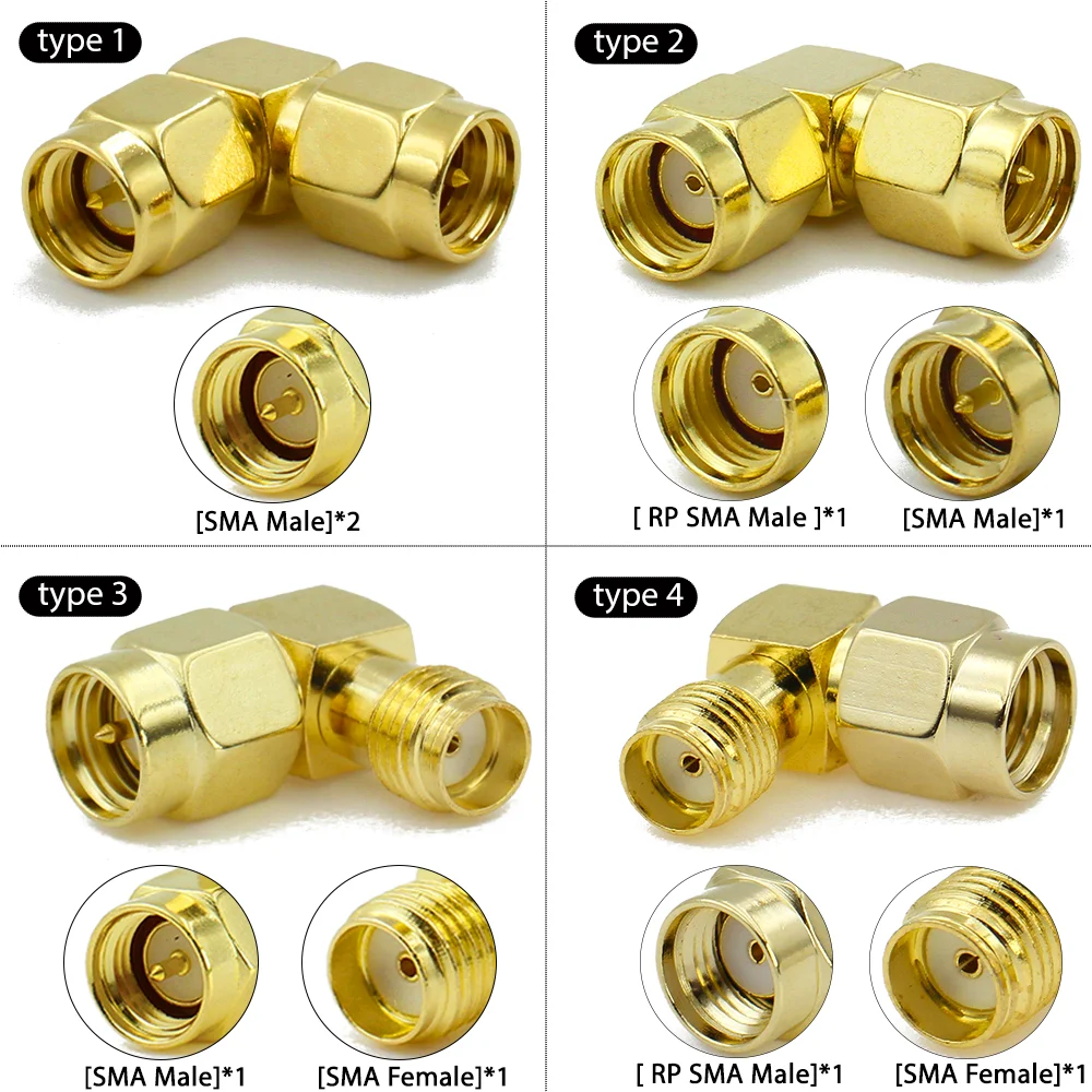 1PCS SMA Male to SMA Female Connector 45 90 Degree RF Coax Coaxial Male to Female Adapter For WIFI GPS 4G GSM Antenna Conne