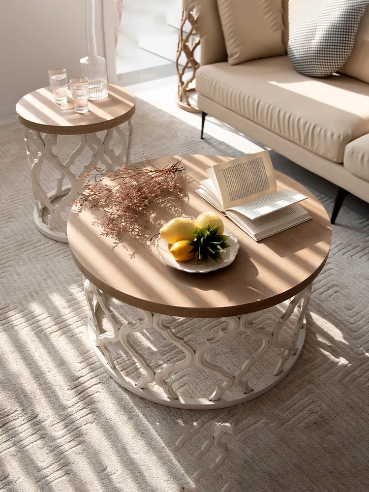 Log coffee table, Japanese-style small apartment, living room, home, French-style homestay, round table