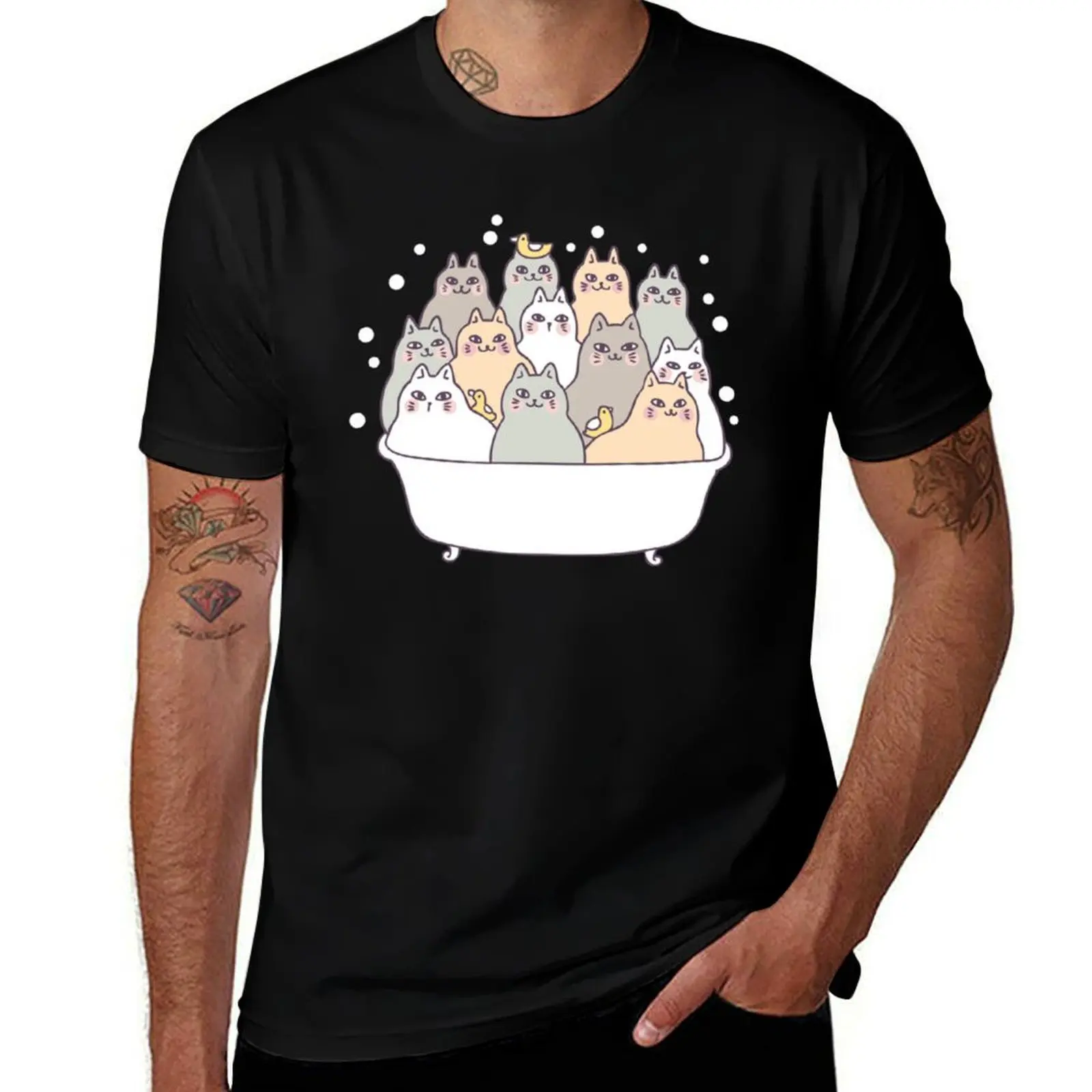 Cats In The Bath Tub T-Shirt Running Gym Short Sleeve Sports Tee T-Shirt