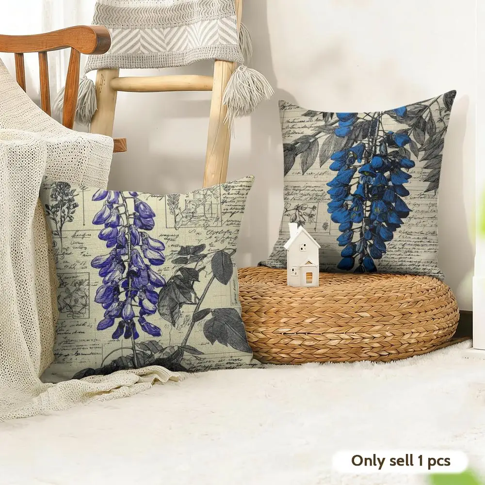 Wisteria Magazine Print Cushion Cover Natural Linen Double Sided Print  Throw Pillow Case for Sofa Couch Home Decor