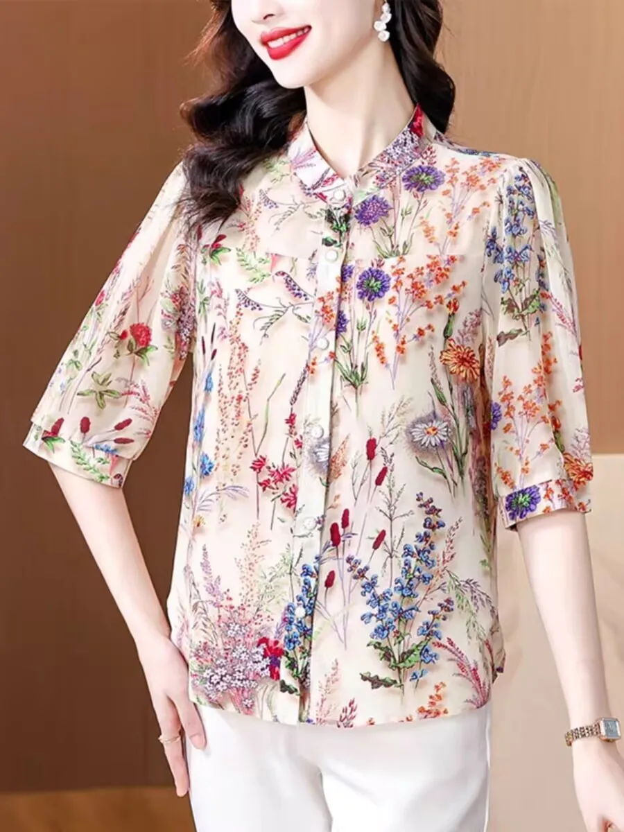 2025 estilo francês impresso flor respirável primavera verão mulher blusa topos feminino solto doce pradaria chique vibrante abordable