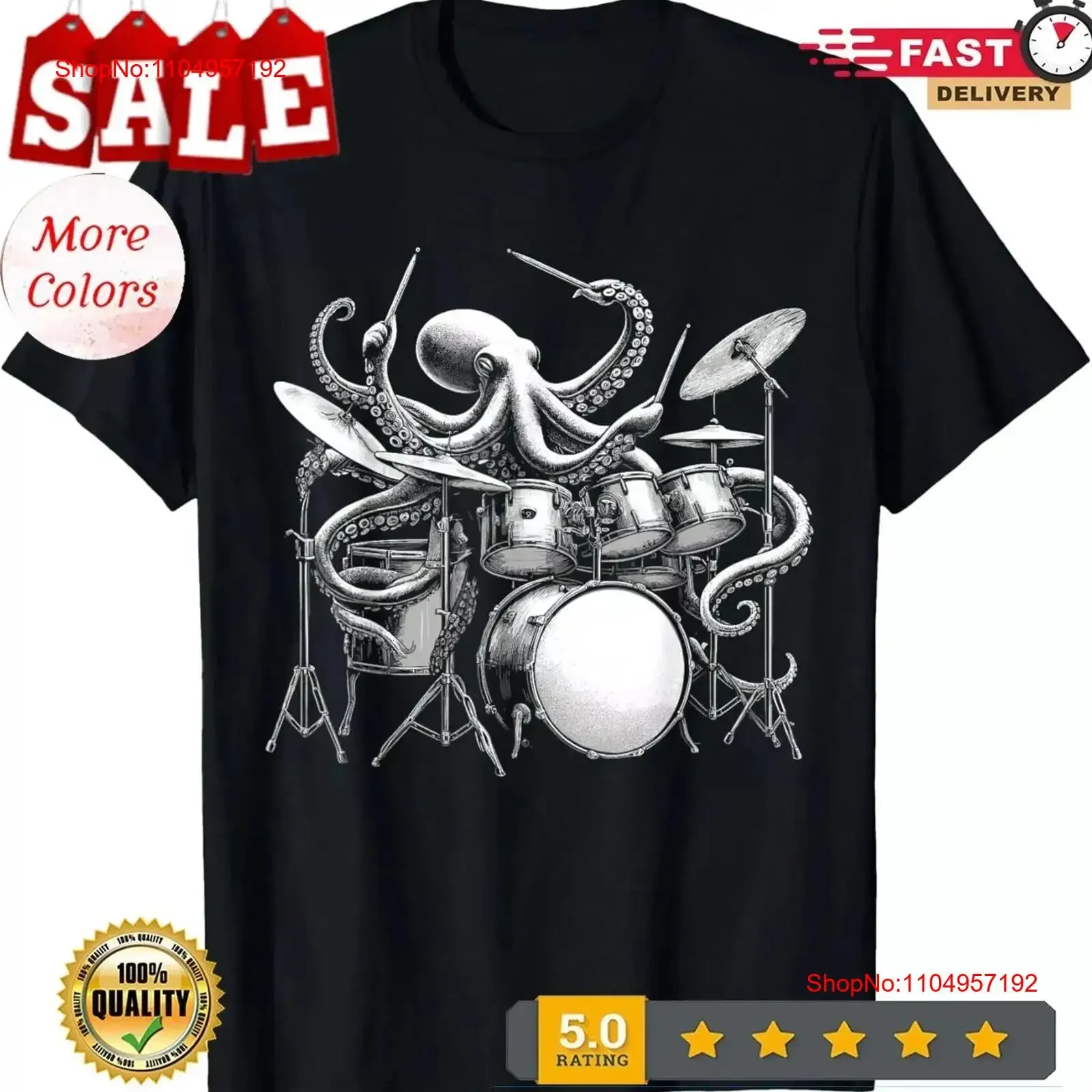 

Футболка с барабанами в стиле ретро «Осьминог», винтажная стираная унисекс, универсальная, мягкая, повседневная, слегка дышащая, растянутая