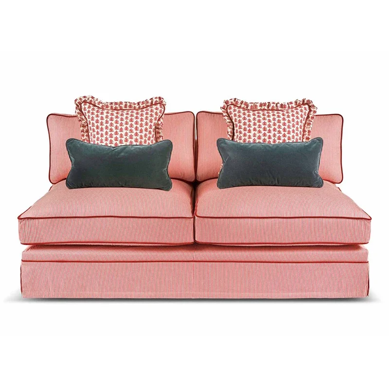 

Retro red striped French living room removable and washable straight row double triple card seat fabric